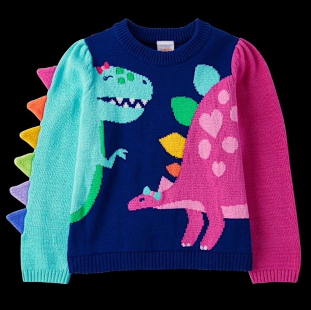 Gymboree Dinosaur Sweater - Blue, Green, and Orange For Gilrs 7T
